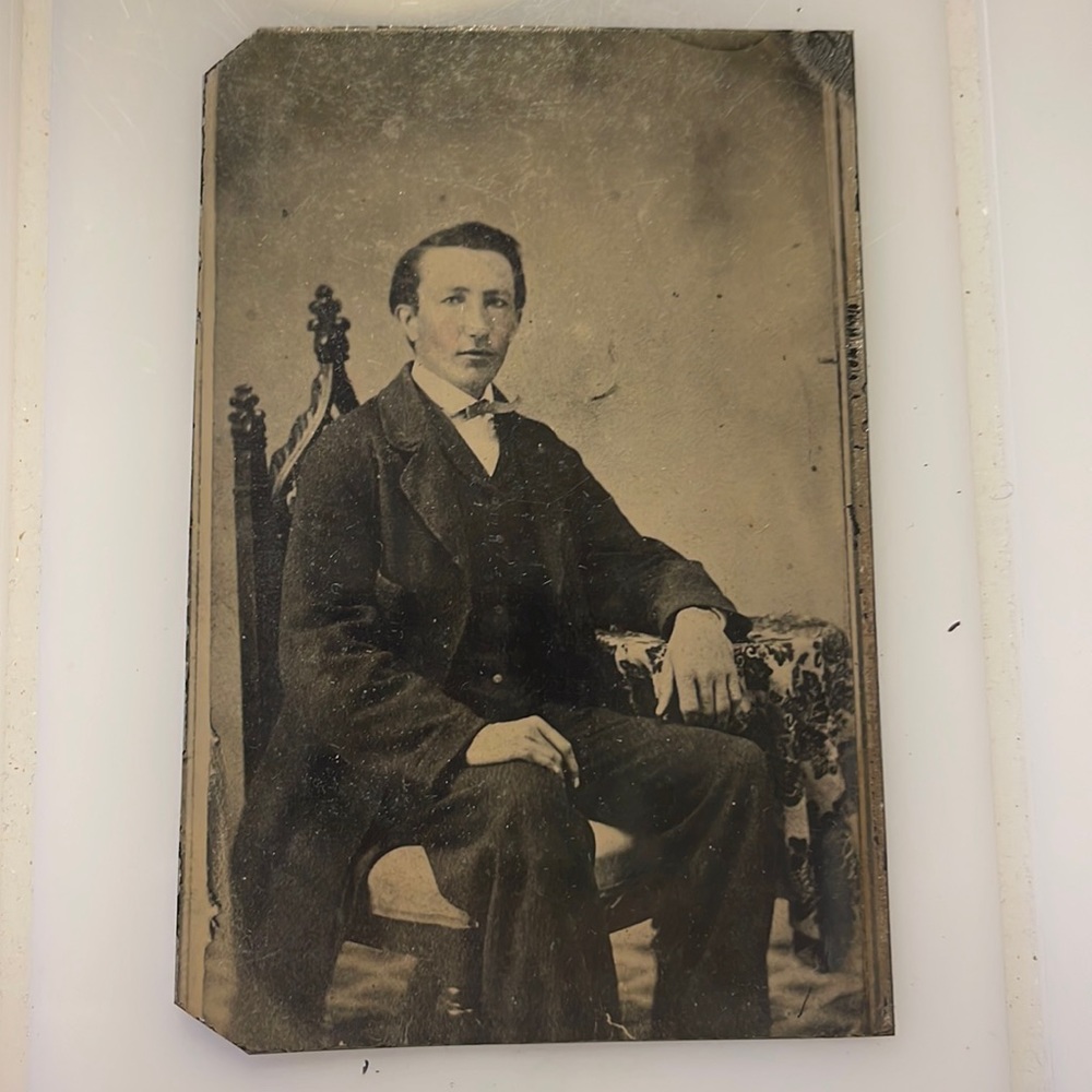 Victorian tintype portrait of handsome young man